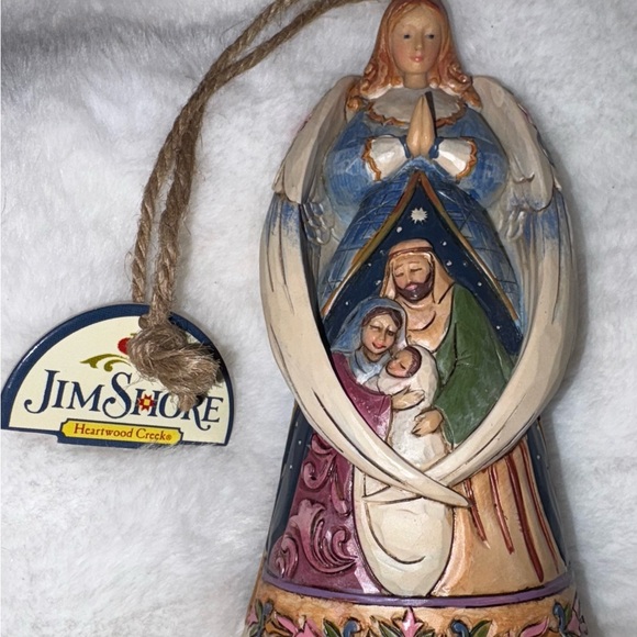 Jim Shore Other - Jim Shore Heartwood Creek Angel with Holy Family Figurine in Blue and Cream